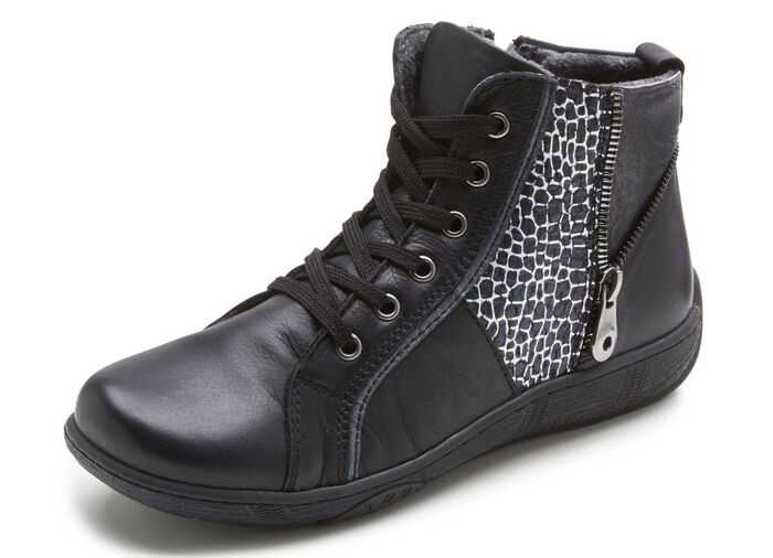 Andrea Conti Schn&uuml;r-Bootie mit reptilgepr&auml;gtem Einsatz und Zier-Rei&szlig;verschluss SCHWARZ