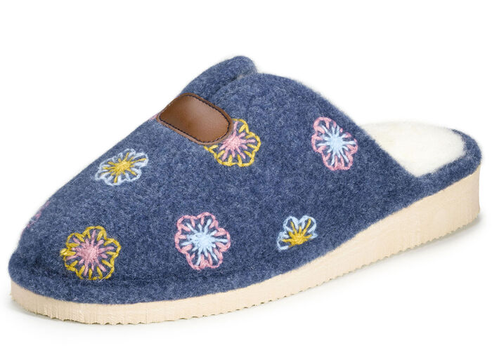 Laurina Filz-Pantoffel mit flotter Blüten-Stickerei JEANS