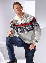 Troyer mit Norwegermuster WOLLWEISS-MARINE-ROT