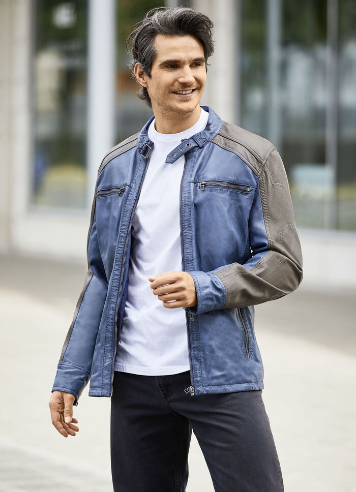 Lederkurzjacke mit Rei&szlig;verschluss-Taschen 