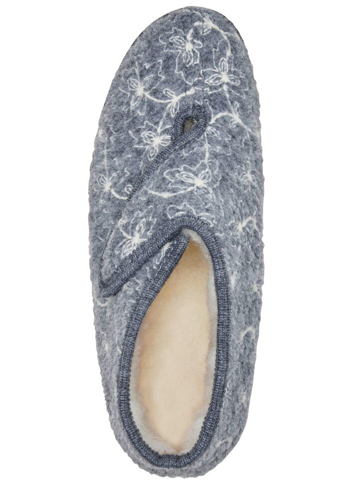 Klett-Hausschuhe mit wollwei&szlig;er Stickerei 
