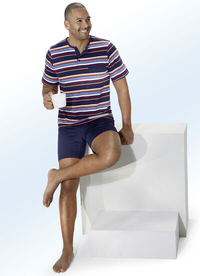 Zweierpack Shortys mit Knopfleiste und garngefärbtem Ringeldessin 