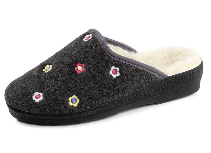 Gefütterte Damen-Hausschuhe, mit Schurwolle ANTHRAZIT
