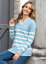 Pullover in flauschiger Qualität BLAU MELIERT-WEISS