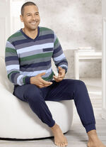 Zweierpack Schlafanzüge mit V-Ausschnitt und aufgesetzter Brusttasche in Ringeldessin 