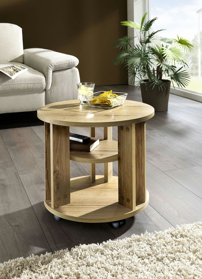 Couchtisch mit 2 Ablageflächen und 4 Rollen EICHE