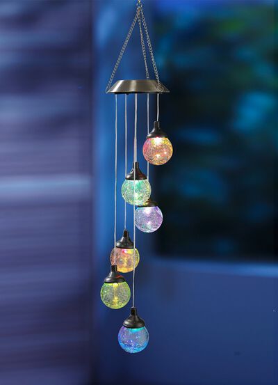 LED-Solar-Windspiel in Bruchglas-Optik 