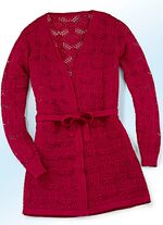 Long-Strickjacke mit Bindegürtel ROT