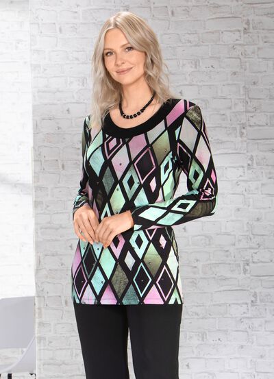 Ausdruckvolles Longshirt mit schwarzer Blende 