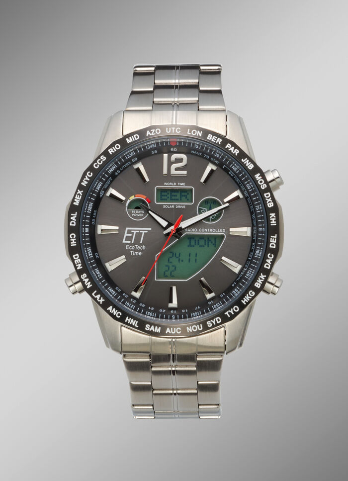 Funk-Solar-Herrenuhr mit Edelstahlbandgehäuse 