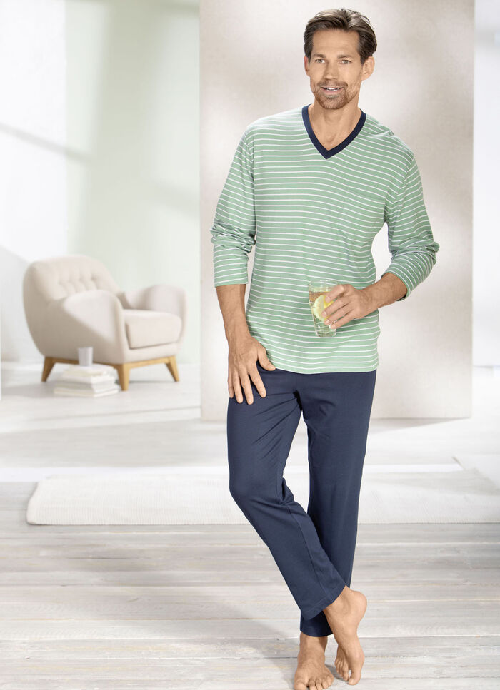 Schlafanzug mit V-Ausschnitt und offenen Abschlüssen  