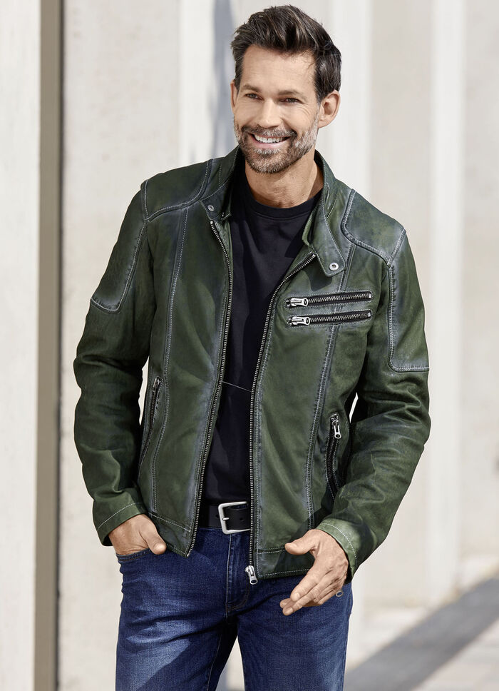 Lederkurzjacke mit Kapuze 