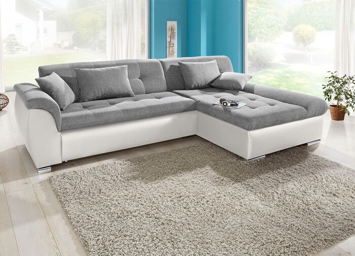Polsterecke mit Bettfunktion WEISS-SILBER