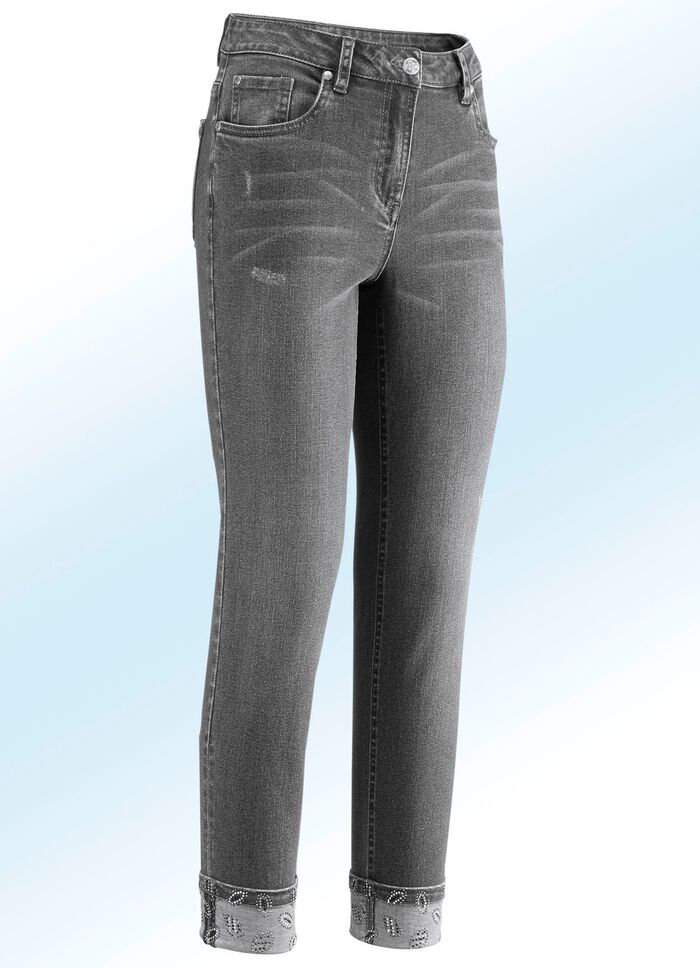 Edel-Jeans in 7/8-L&auml;nge mit h&uuml;bschem Glitzersteinchenbesatz 