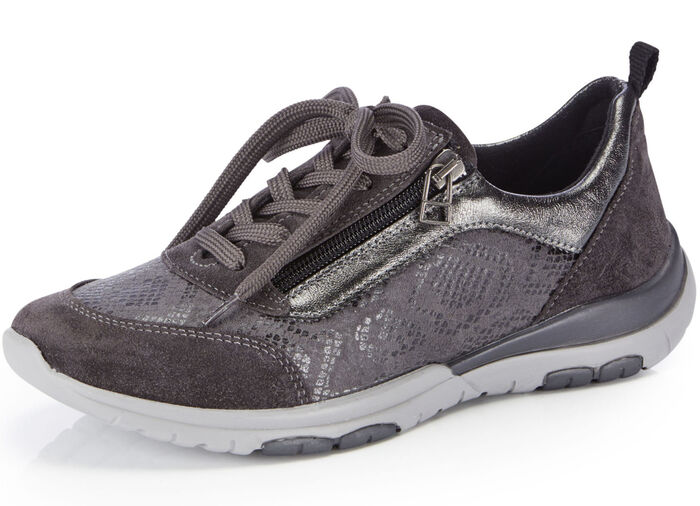 ELENA EDEN Sneaker mit gl&auml;nzend bedrucktem Elastikmaterial TORF-GRAU