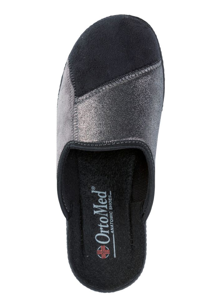 Klassische Damen-Hausschuhe, Weite H, im Textil-Materialmix 