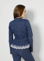 Jeansblazer mit dekorativer Spitzenoptik 