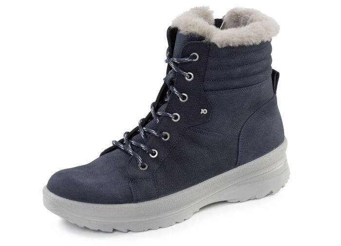 Schnür-Bootie aus genarbtem Rind-Nubukleder MARINE