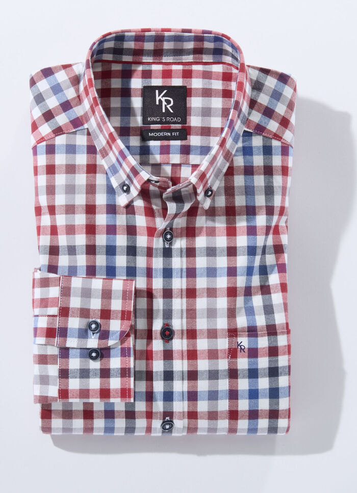 "King's Road"-Hemd mit Button-Down-Kragen in 4 Farben ROT-BLAU-ECRU KARIERT