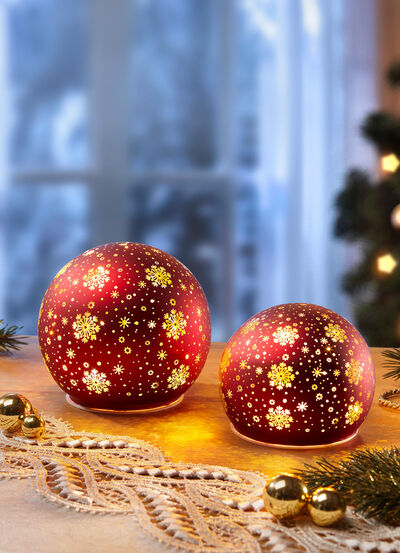 Batteriebetriebene, beleuchtete Kugeln, 2er-Set, aus Glas 