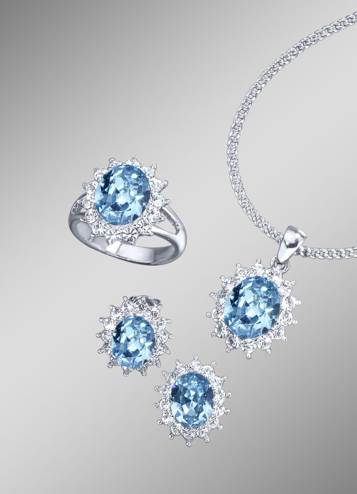 Schmuck-Set, 4-teilig mit Wei&szlig;goldauflage AQUAMARINBLAU