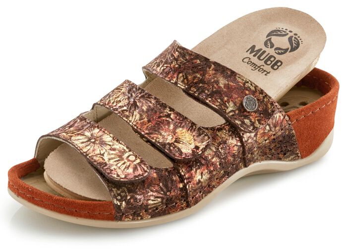 Mubb Pantolette mit edler Pr&auml;gung BRAUN-GOLD