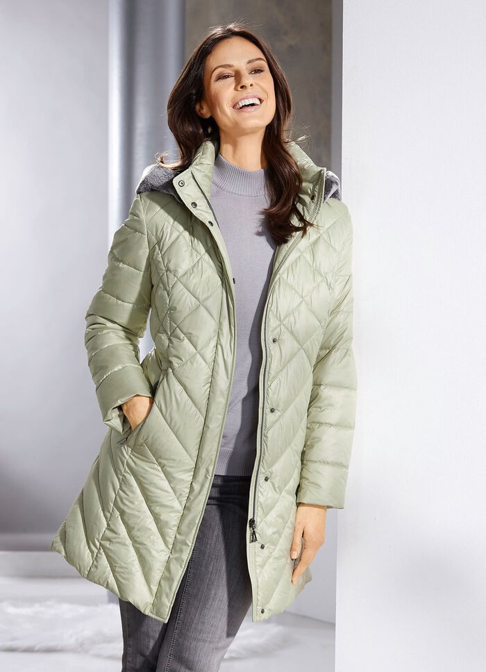 Daunen-Kurzmantel mit abnehmbarer Kapuze 
