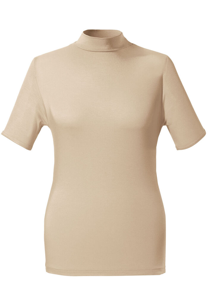 Zweierpack Shirts mit Stehkragen und kurzen Ärmeln 1X BEIGE, 1X SCHWARZ