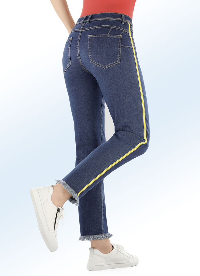 Jeans mit modischem Zierband JEANSBLAU-ECRU-GELB