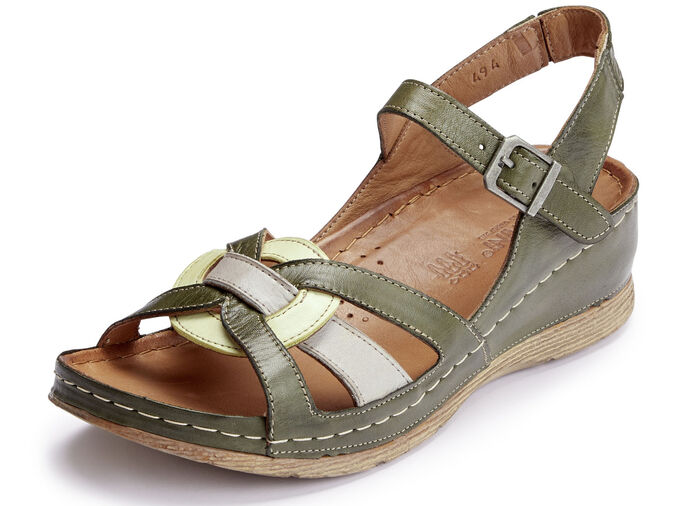 Gemini, klassische Damen-Sandalen, Weite G, mit Gummizug KHAKI-BUNT
