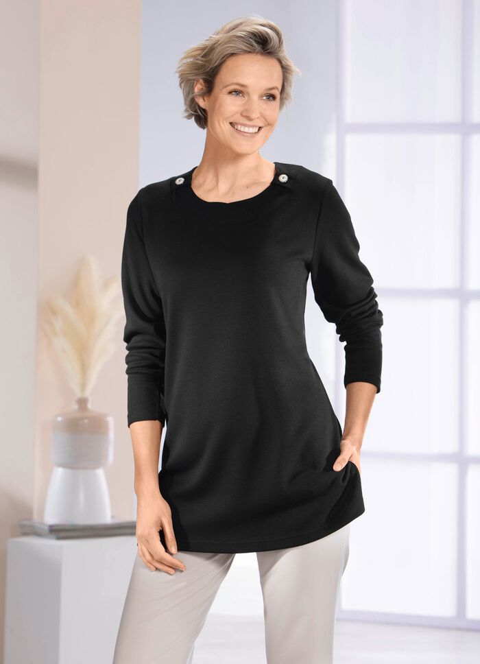 Sweatshirt mit Zierkn&ouml;pfen in 2 Farben SCHWARZ