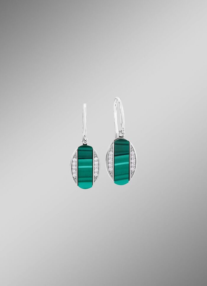 Ohrhaken mit Zirkonia und Malachit- 