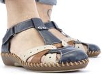 Rieker, leichte Damen-Sandalen, Weite G, mit Klettverschluss MARINE-BEIGE-COGNAC