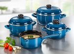 Topf-Set, 7-teilig, aus widerstandsf&auml;higem Stahl-Emaille von GSW BLAU