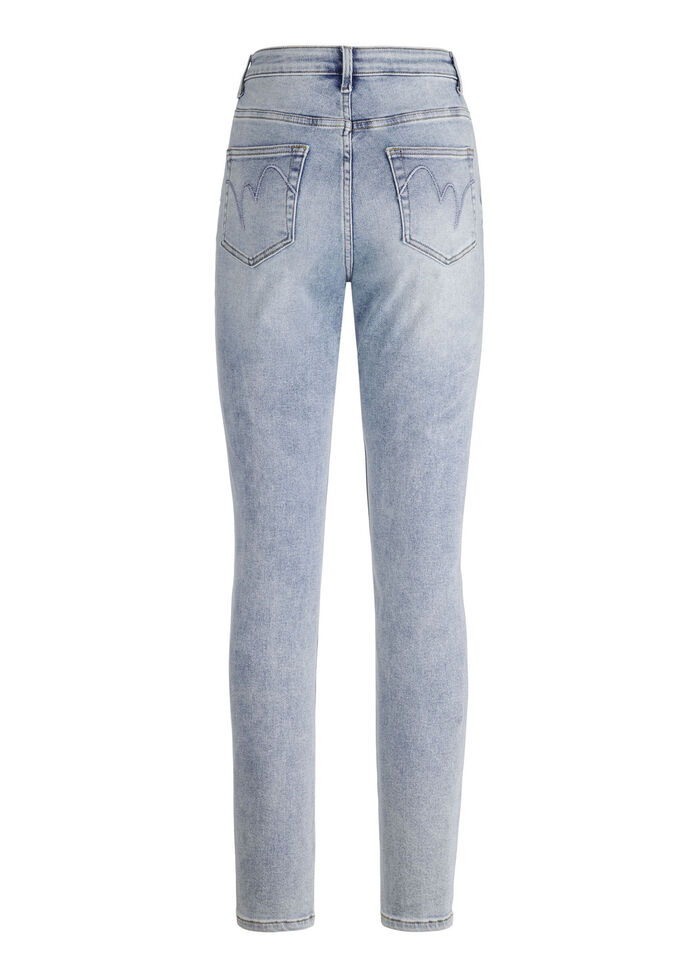 Jeans mit Strasszier und glänzenden Blütenmotiven 