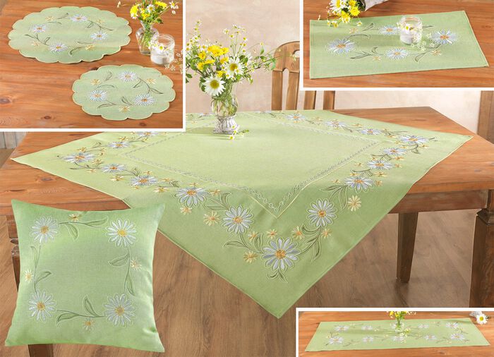 Bestickte Tischdecke oder Kissenbezug GR&Uuml;N-BUNT