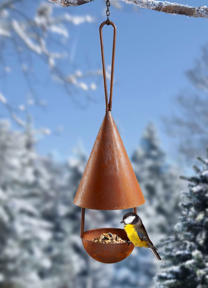 Futterhaus aus gerostetem Metall BRAUN