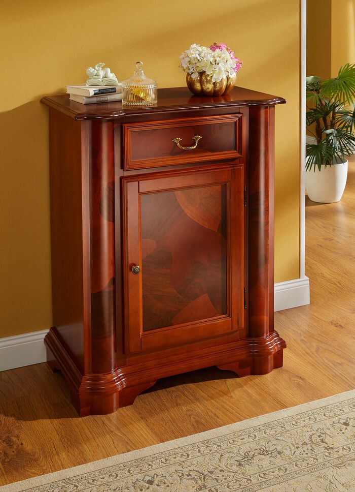 Teilmassive Kommode mit Wurzelholzfurnier 