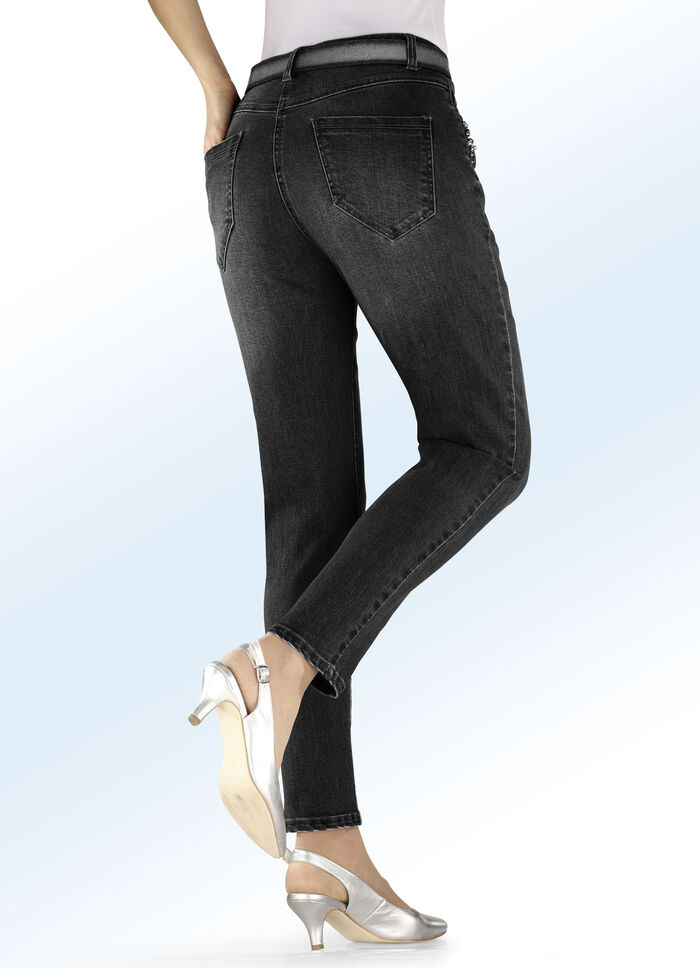5-Pocket-Jeans mit Perlen- und Schmucksteinbesatz SCHWARZ