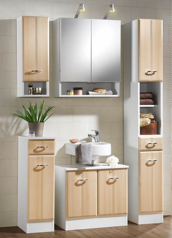 Badm&ouml;bel-Programm mit pflegeleichter Oberfl&auml;che BUCHE-WEISS