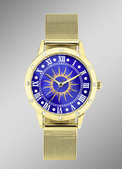 Quartz-Damenuhr Sonne mit weißen Kristallakzenten  