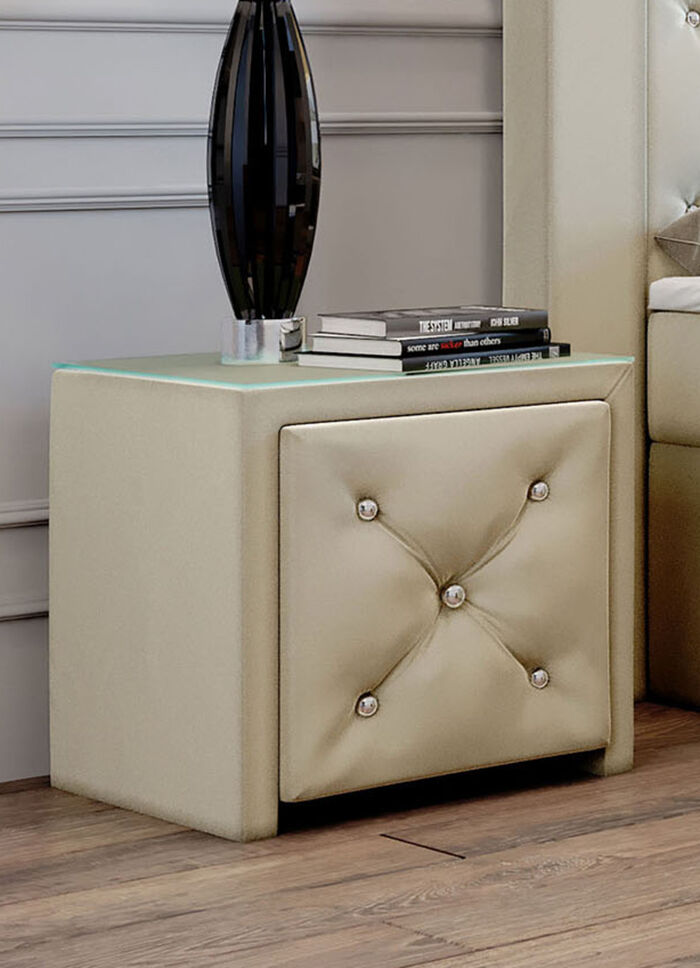 Nachttisch mit Schublade und Glasplatte CREME