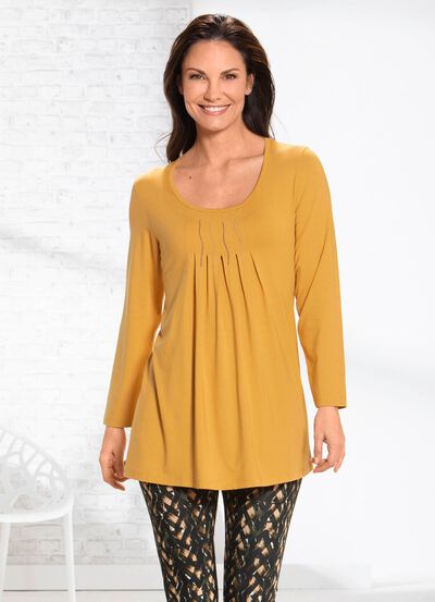 Longshirt mit Pl&auml;ttchenzier in 2 Farben 