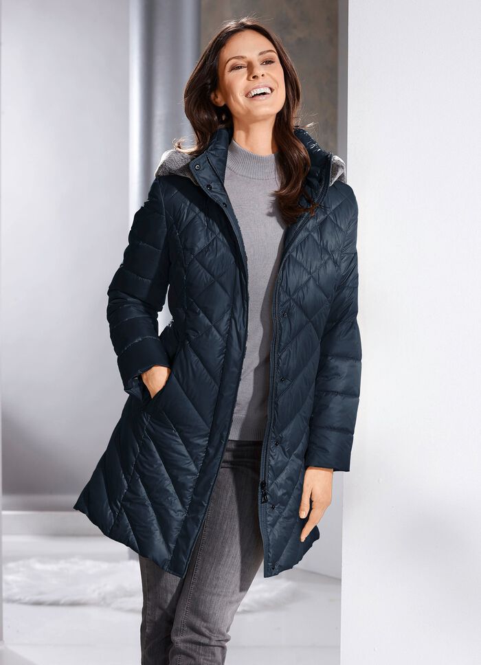 Daunen-Kurzmantel mit abnehmbarer Kapuze 