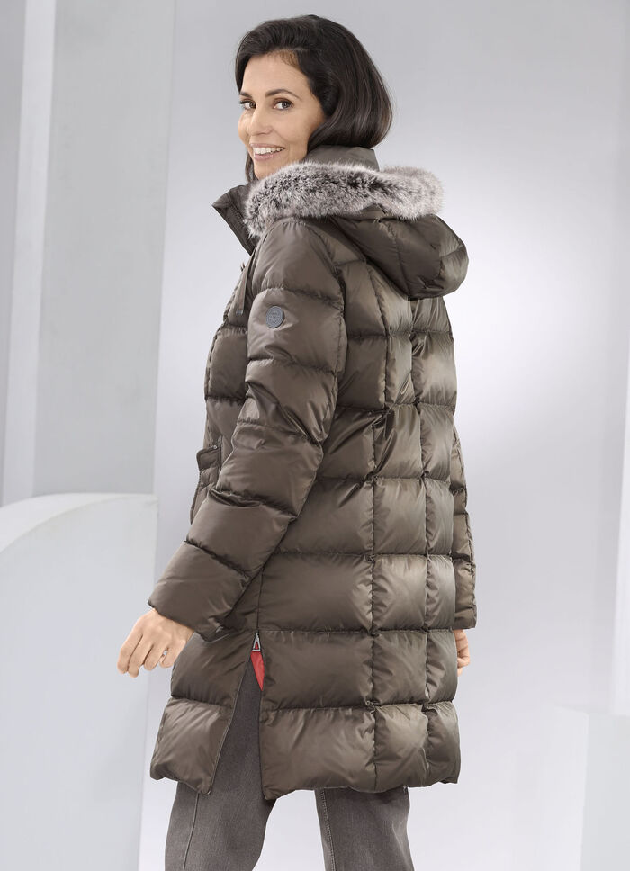 Daunen-Kurzmantel mit abnehmbarer Kapuze 