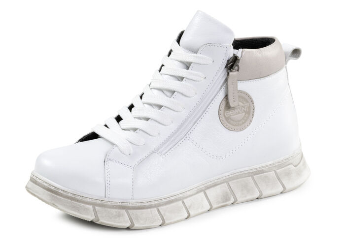 Gemini Schn&uuml;r-Bootie aus weichem Rind-Nappaleder WEISS-TAUPE