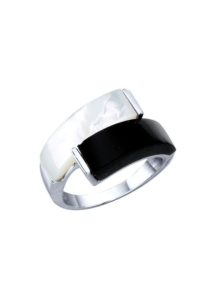 Damenring mit echt Onyx und echt Perlmutt 