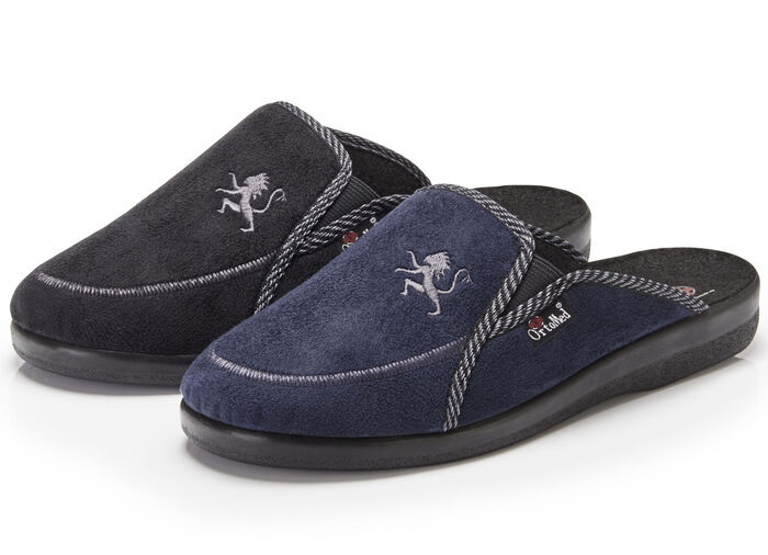 Zweierpack, klassische Herren-Hausschuhe, Weite H, mit Gummizug BLAU+SCHWARZ