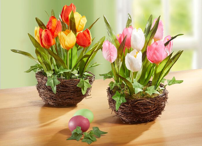 Tulpen im Weidekorb GELB-ORANGE