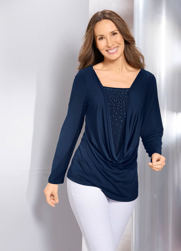Shirt-Tunika mit tiefem Wasserfallkragen MARINE